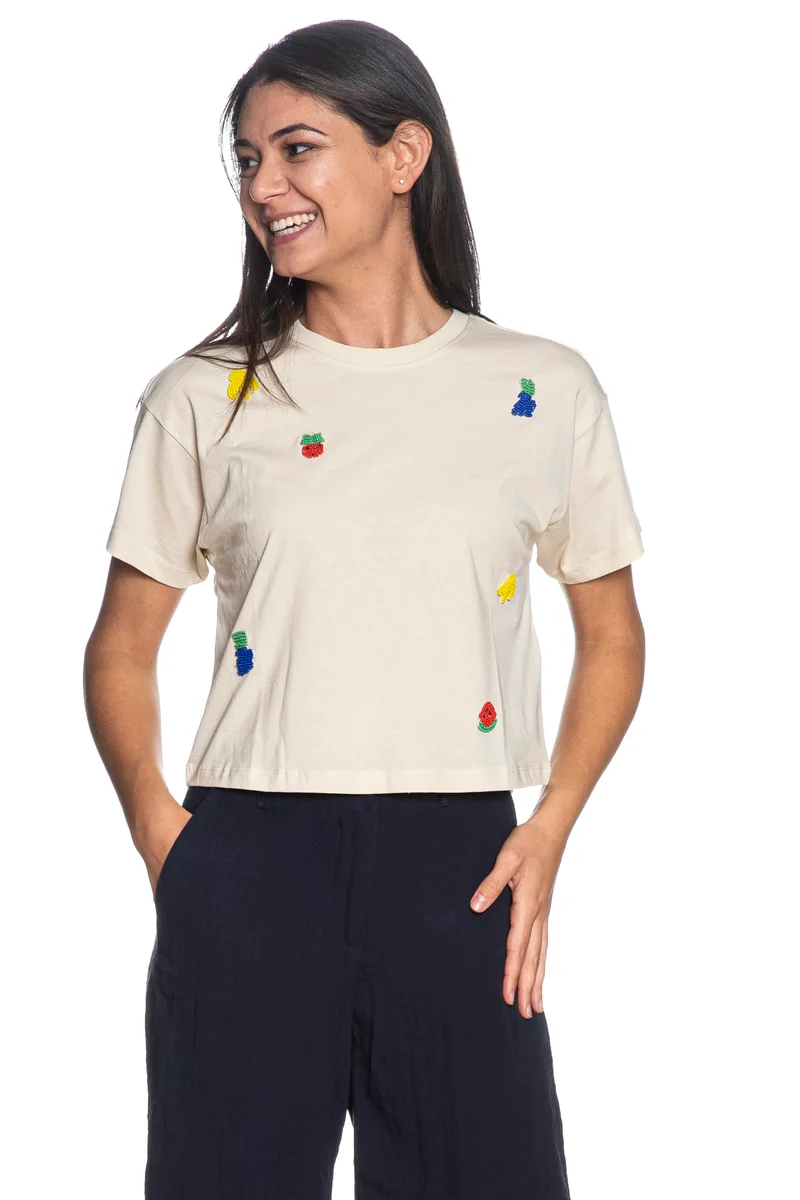 T Shirt Bella Fruit Da Donna Panna