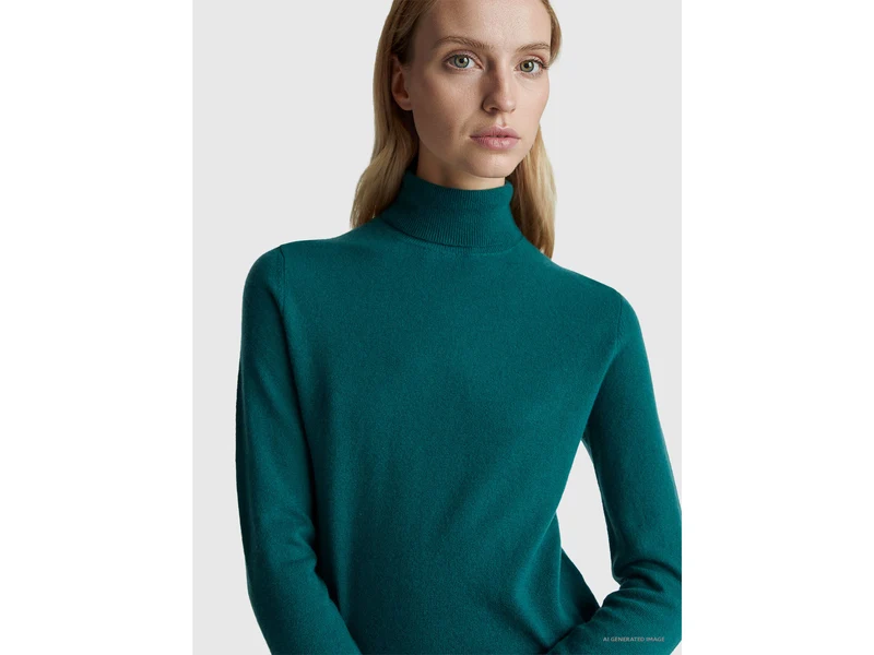 Maglione dolcevita verde in pura lana Merino