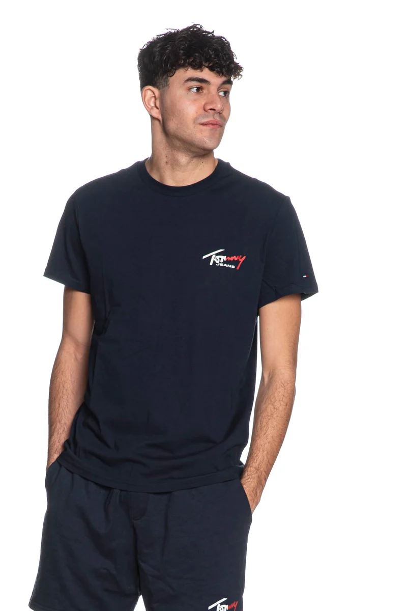 T Shirt Tommy Hilfiger Tjm Sl Sign Chest Ss Tee Da Uomo Blu Navy