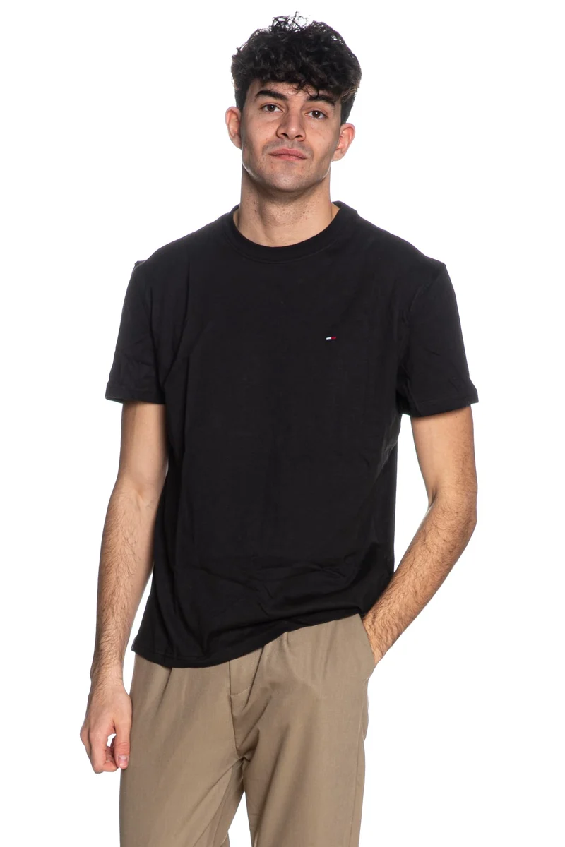 T Shirt Tommy Hilfiger Reg Linear Sflag Da Uomo Nera