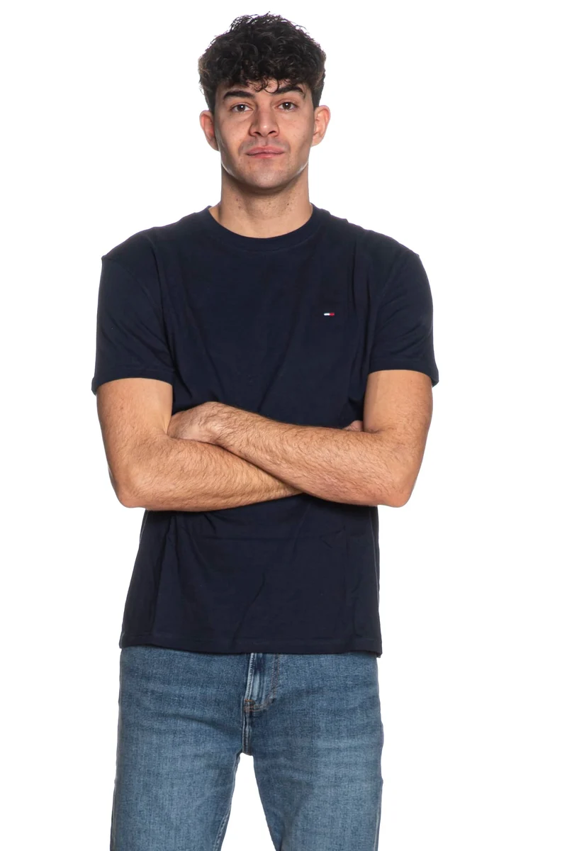 T Shirt Tommy Hilfiger Reg Linear Sflag Da Uomo Blu Navy