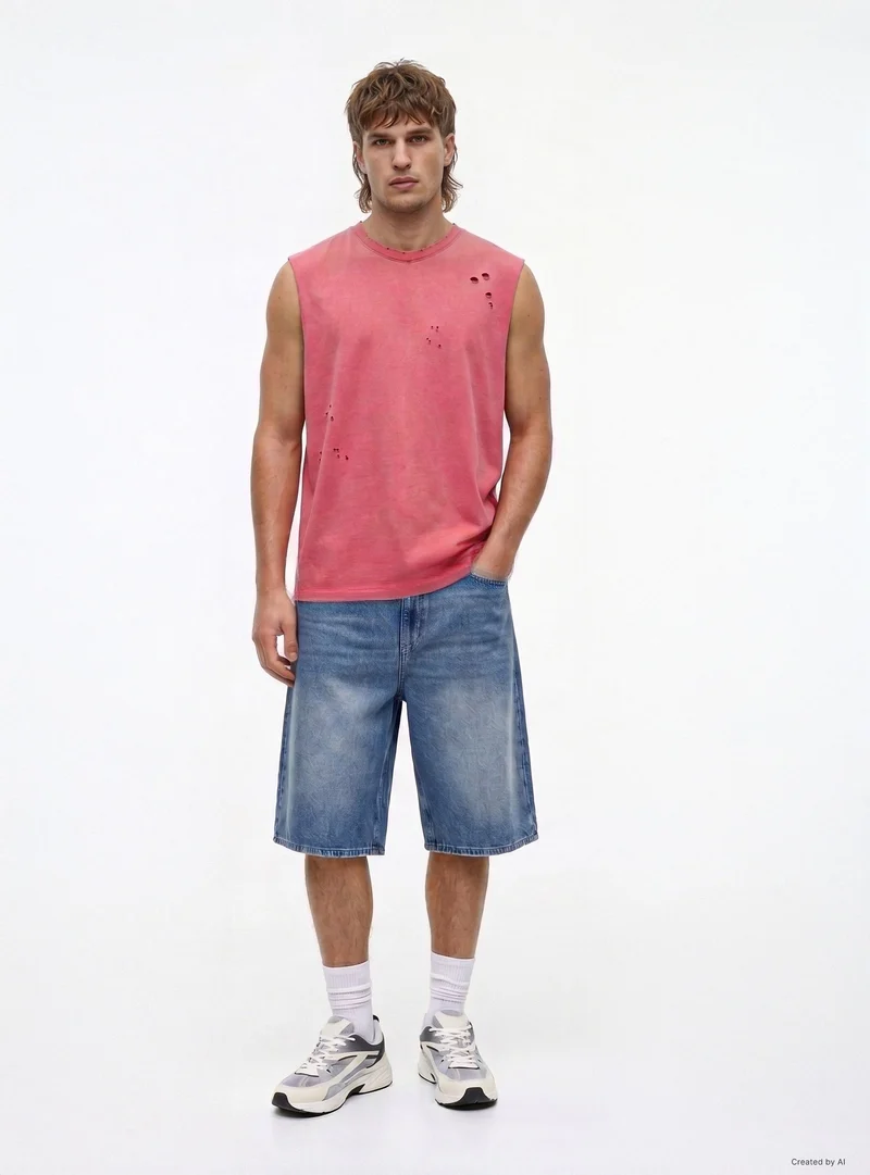 T-shirt smanicata boxy con strappi