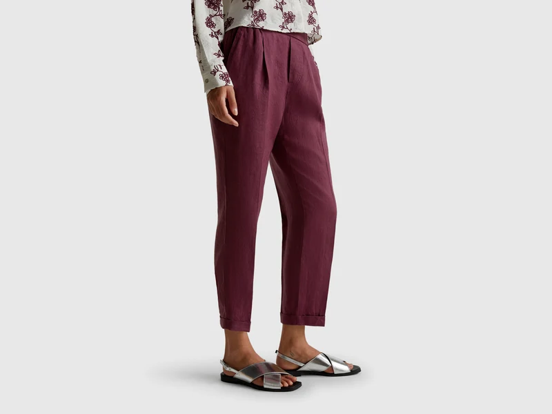 Pantaloni regular fit in puro lino