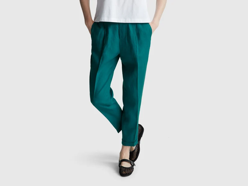 Pantaloni regular fit in puro lino