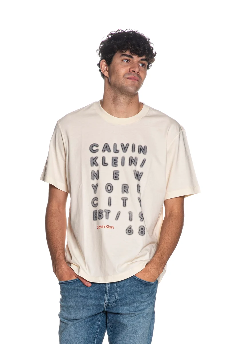 T Shirt Calvin Klein 20's Ck Da Uomo Panna
