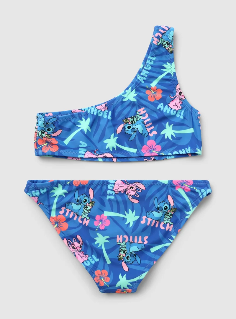 Bikini due pezzi monospalla con stampa Stitch