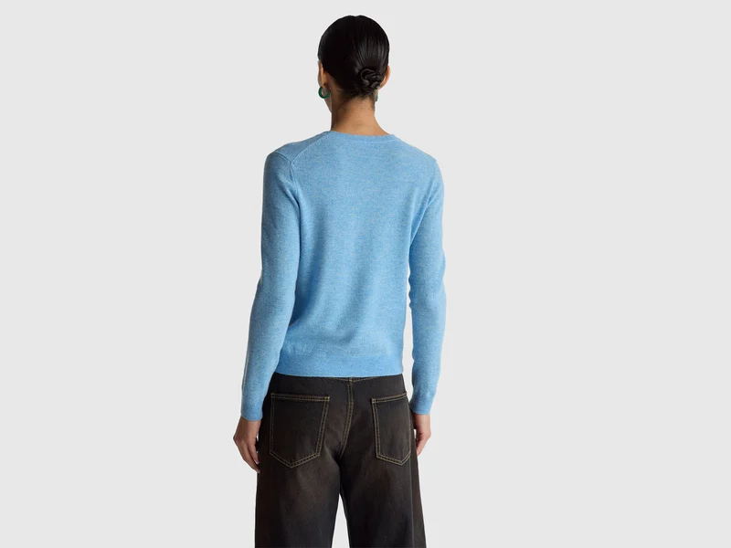 Maglia girocollo azzurro in lana Merino