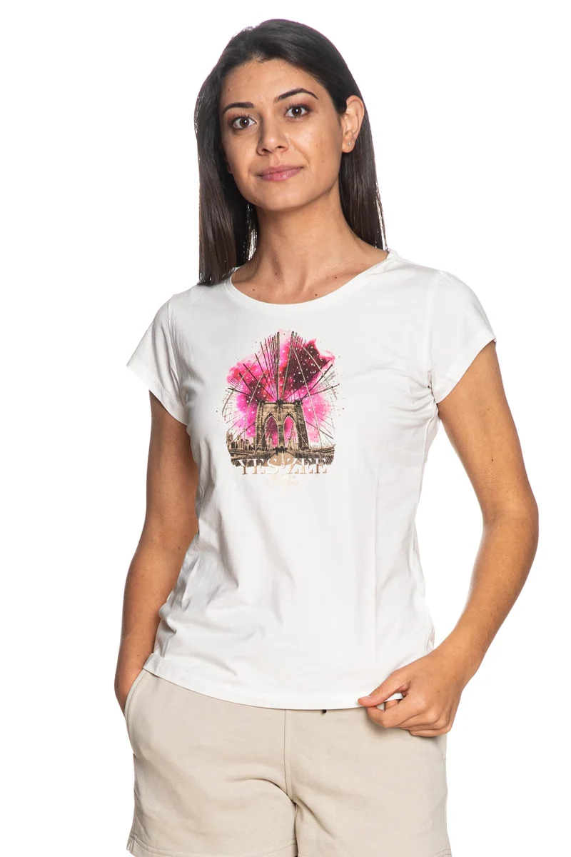 T Shirt Yes Zee Flower Pois Da Donna Bianca