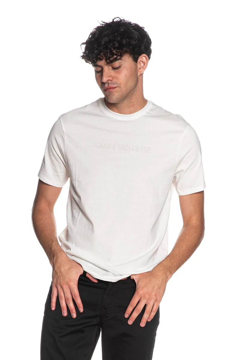 T Shirt Armani Exchange Embossed Lett Da Uomo Bianca