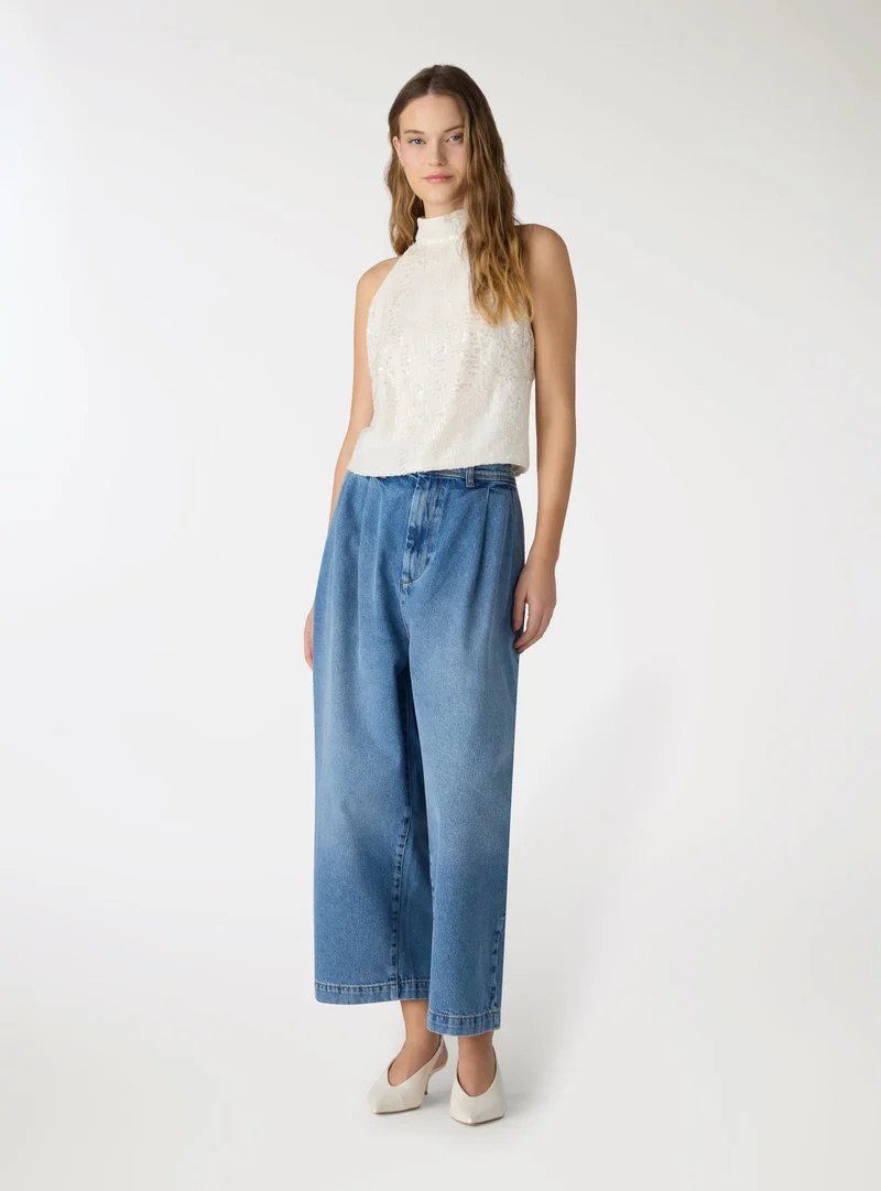 Jeans balloon con vita elasticizzata e pinces