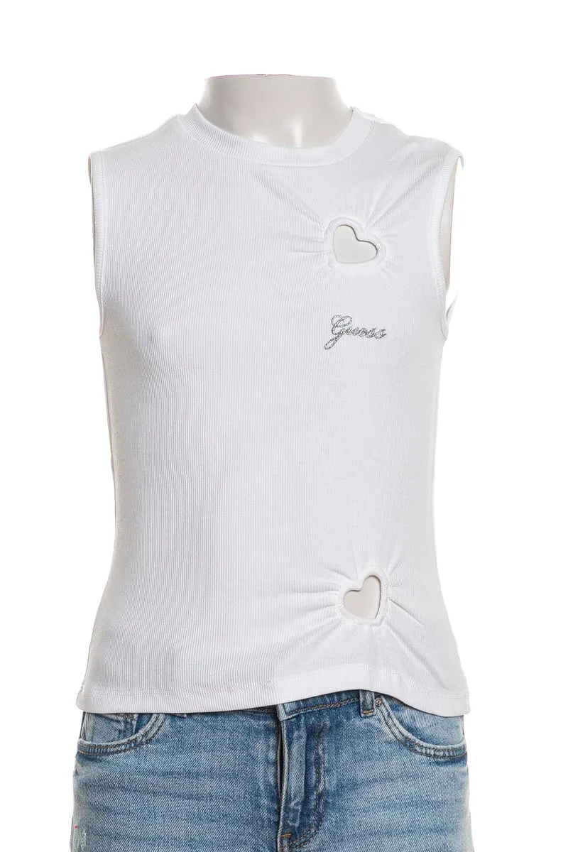 Canotta Guess Hearted Cout Rib Da Bambina Bianca