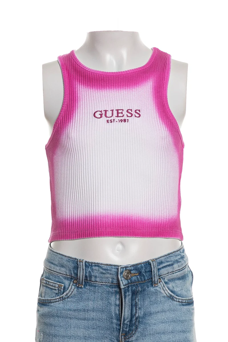 Canotta Guess Deg Rib Sl Tank Da Bambina Bianca Fuxia Ciclamino
