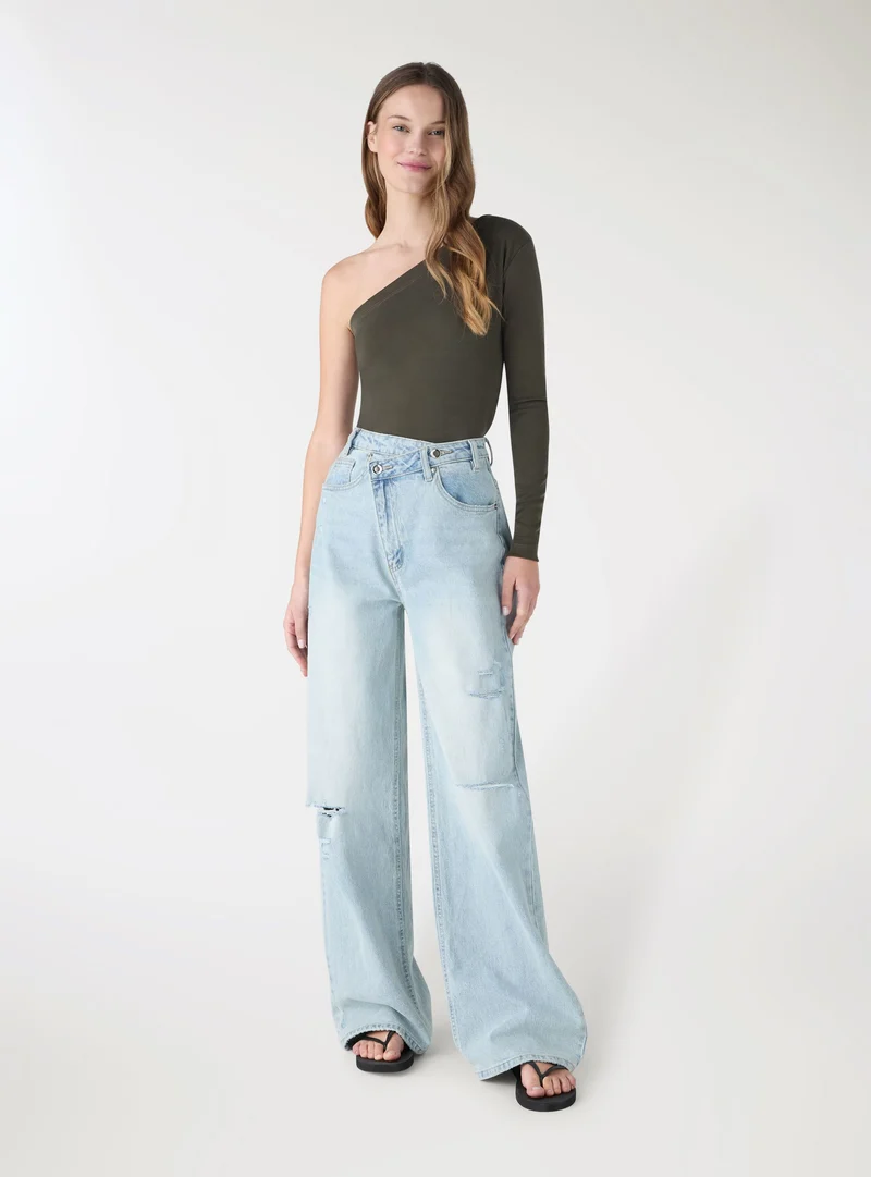 Jeans maxi a gamba ampia a tinta unita