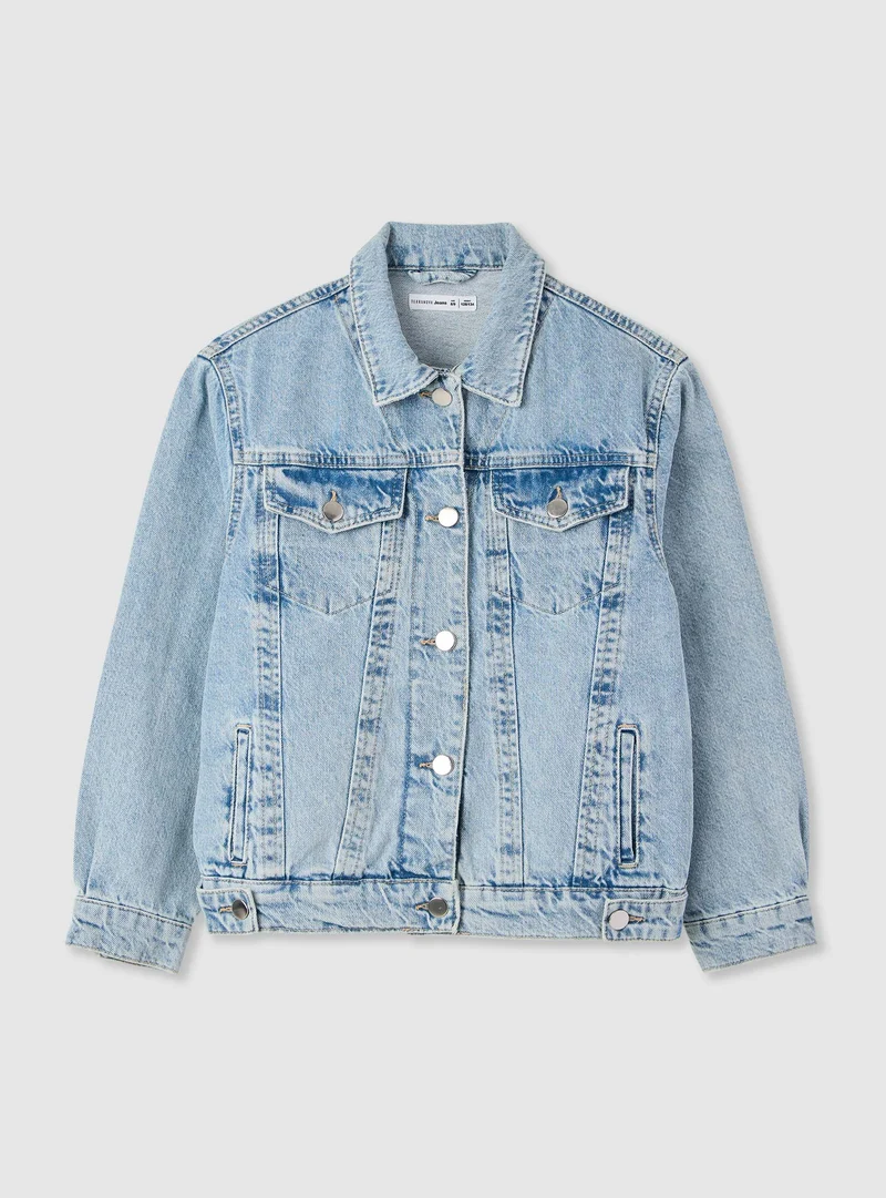 Giubbotto da bambino in denim con bottoni e tasche