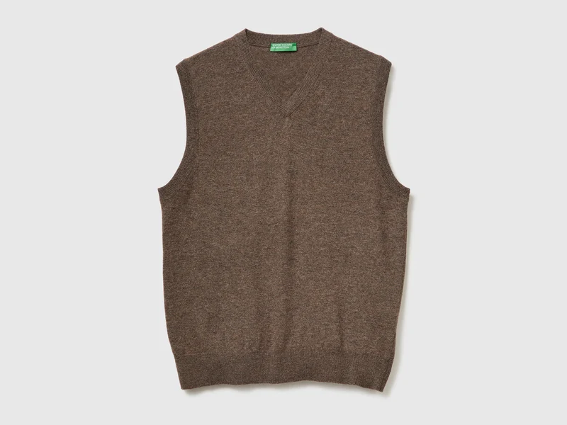Gilet marrone in pura lana Merino
