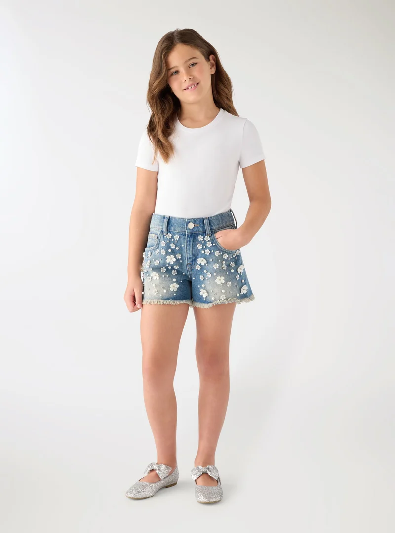 Shorts jeans con applicazioni floreali