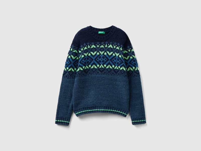Maglioncino jacquard con dettagli fluo