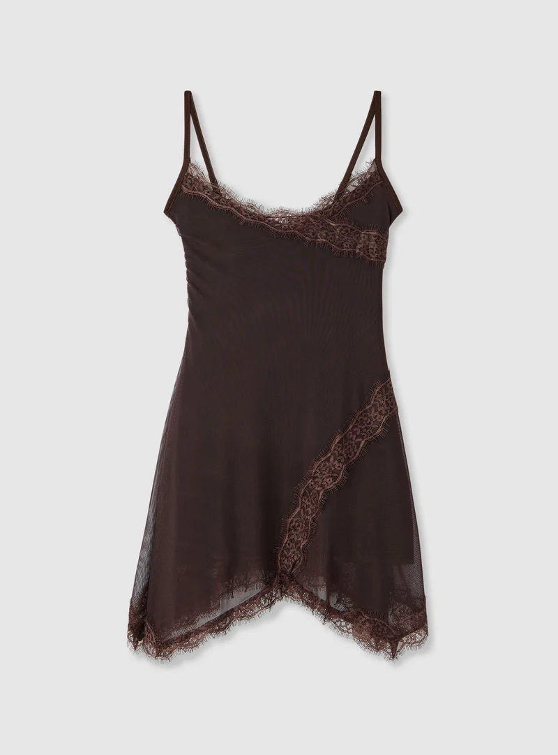 Vestito lingerie in tulle con inserti in pizzo