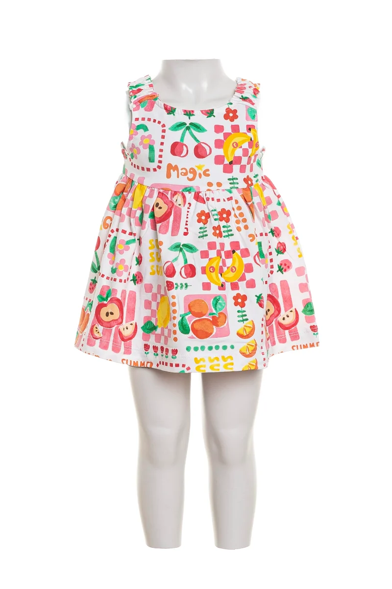 Completo Set Mayoral Magic Fruit Da Bambina Bianco Fantasia Rosa Rossa