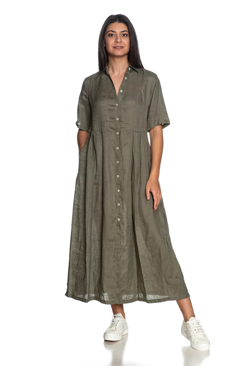 Abito Lungo Miss Bastoncino Adriana Da Donna Verde Militare