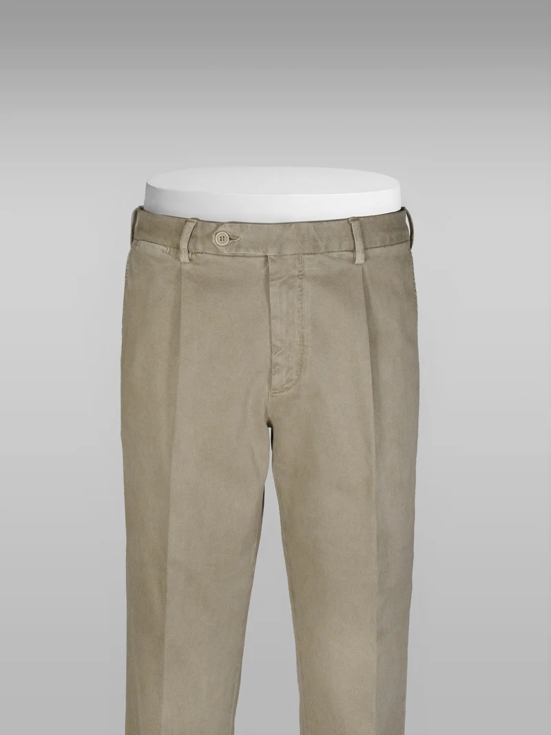 Beige cotton elastan sport trousers 1 pleat