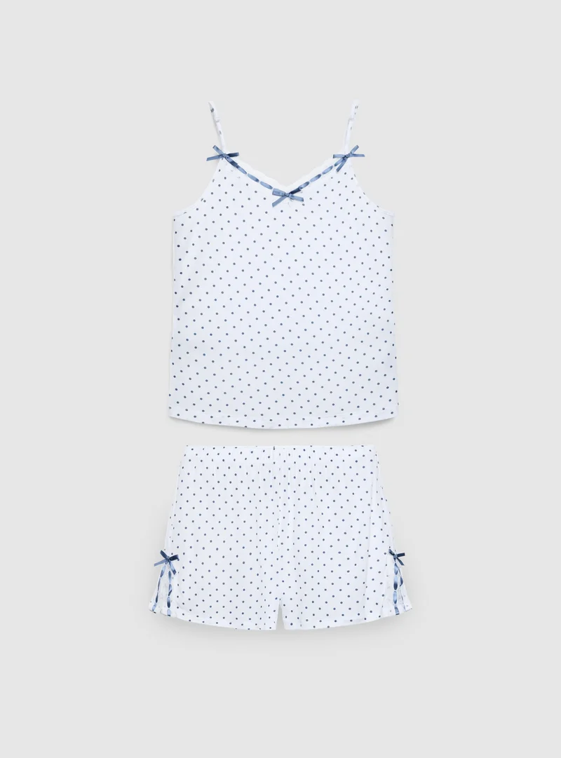 Set pigiama con top a spalline e shorts a pois