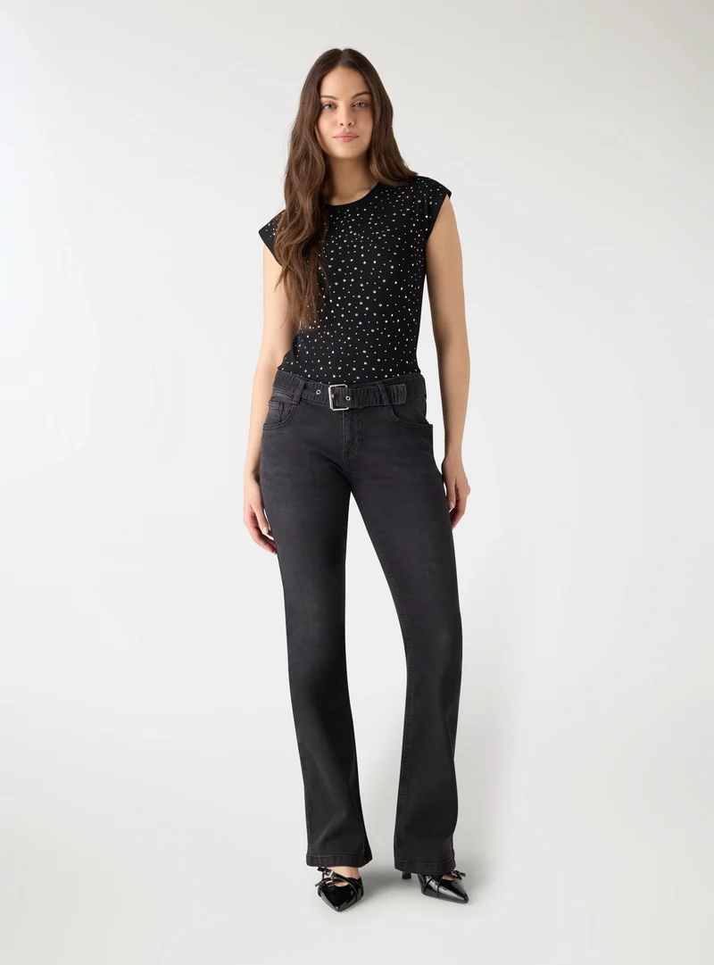 T-shirt a costine con strass