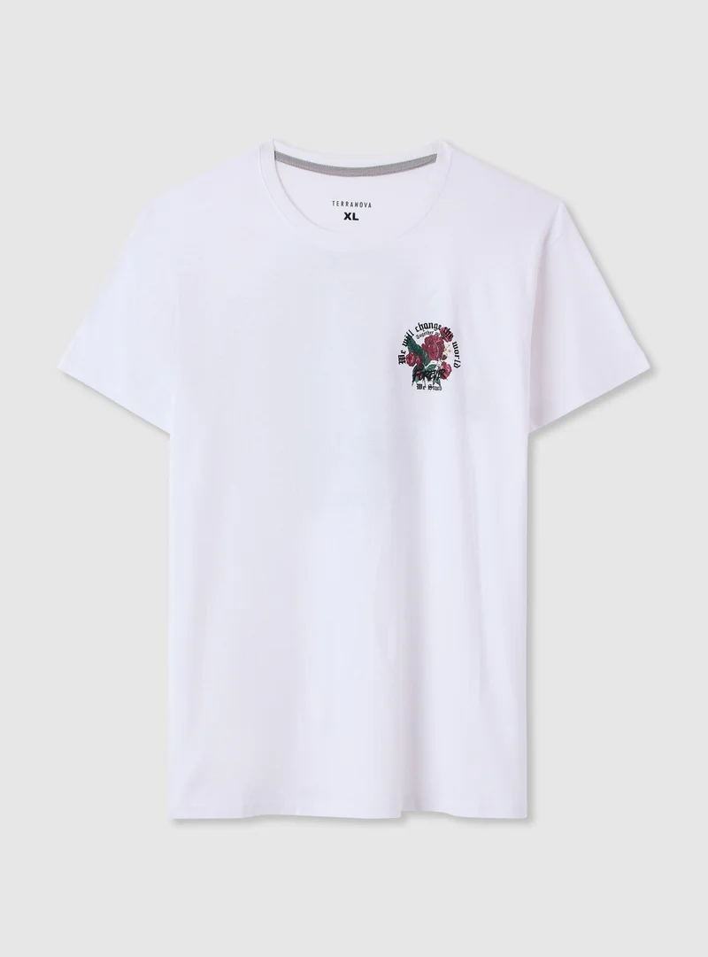 T-shirt con stampa rose davanti e dietro