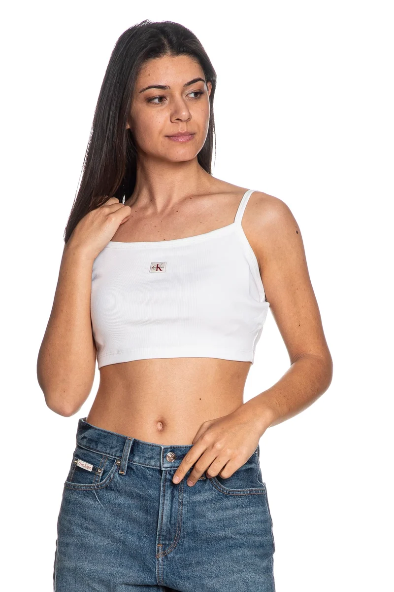 Top Calvin Klein Woven Label Da Donna Bianco
