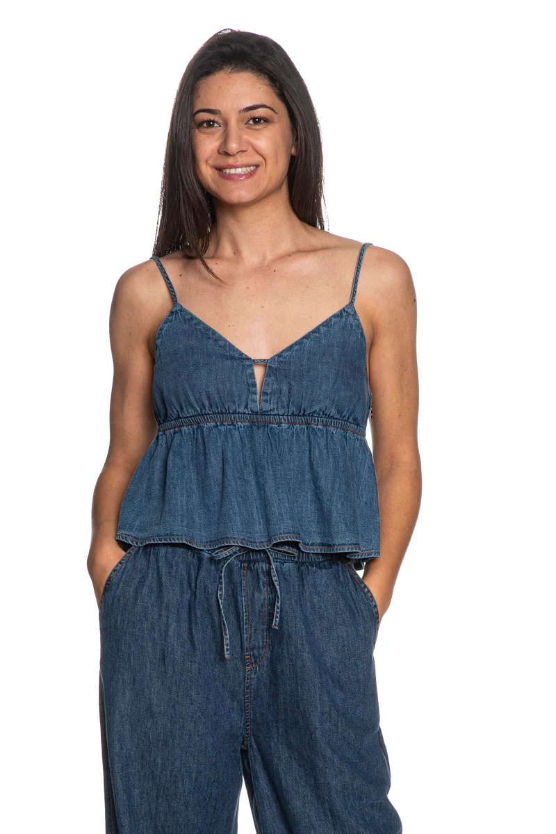 Top Jeans Tommy Hilfiger Tjw Strappy Chambray Da Donna Denim Blu Medio