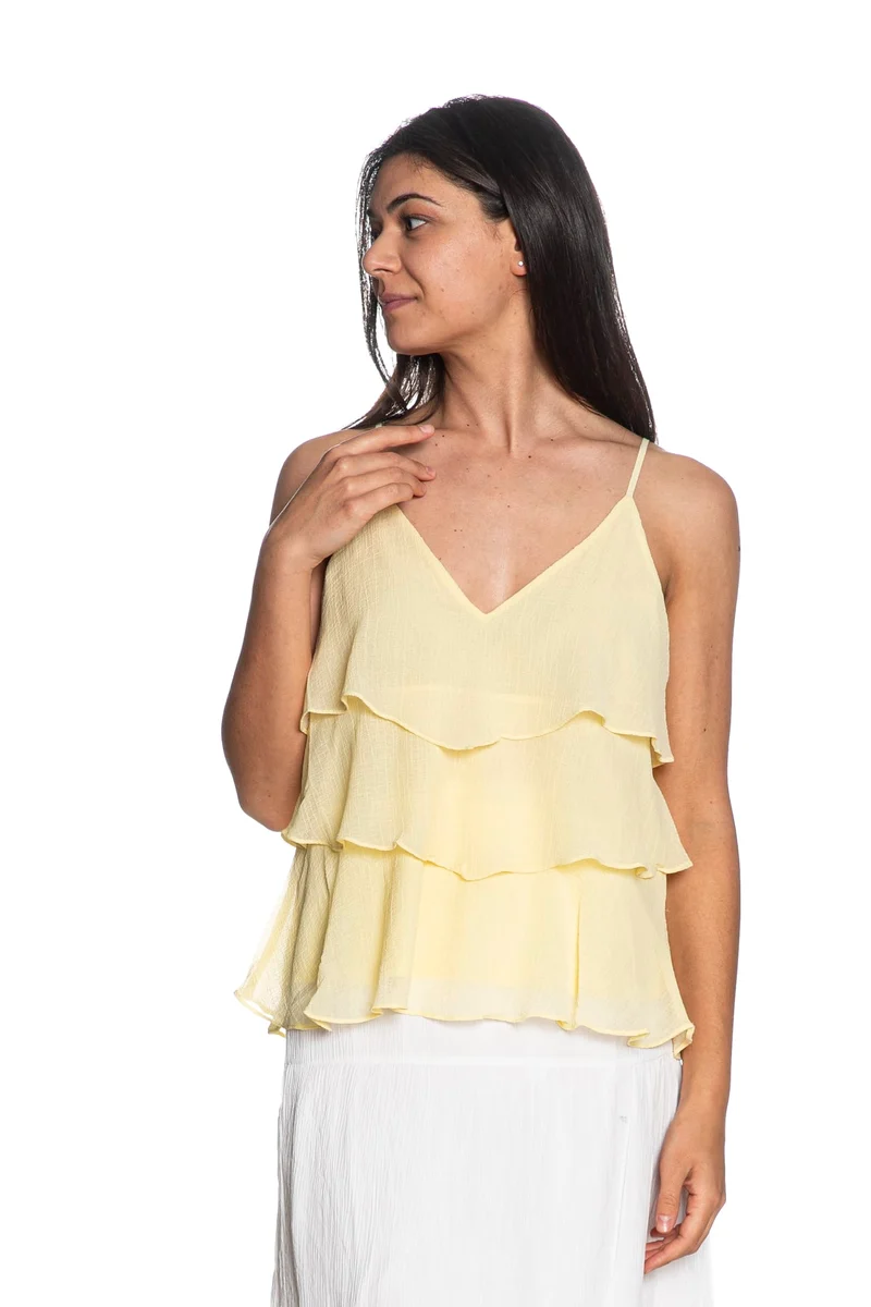 Top Canotta Only Linn Life Flounce Singlet Da Donna Giallo Pallido