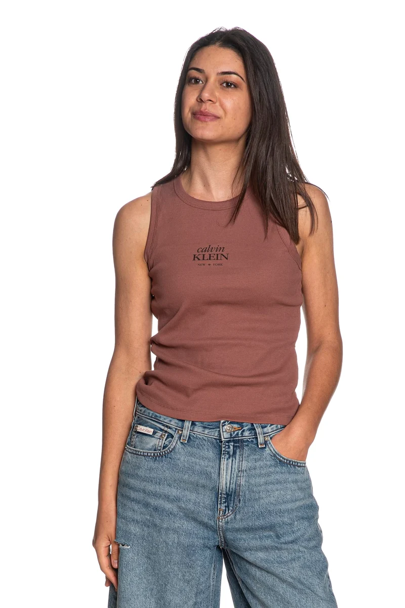 Canotta Calvin Klein Crew Rib Da Donna Cacao