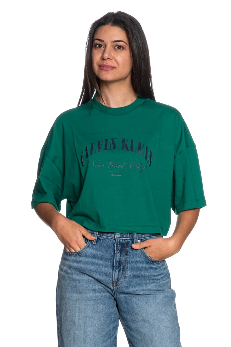 T Shirt Calvin Klein Crp Bx Heritage Crest Da Donna Verde Bandiera