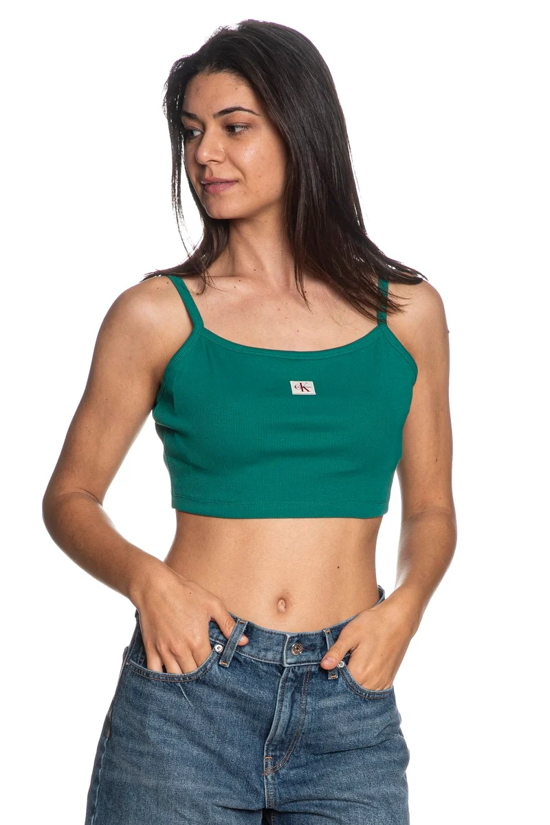 Top Calvin Klein Woven Label Da Donna Verde Bandiera