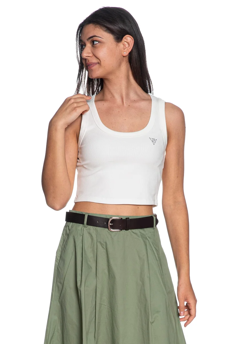 Top Guess Silvy Rib Tank Da Donna Bianco