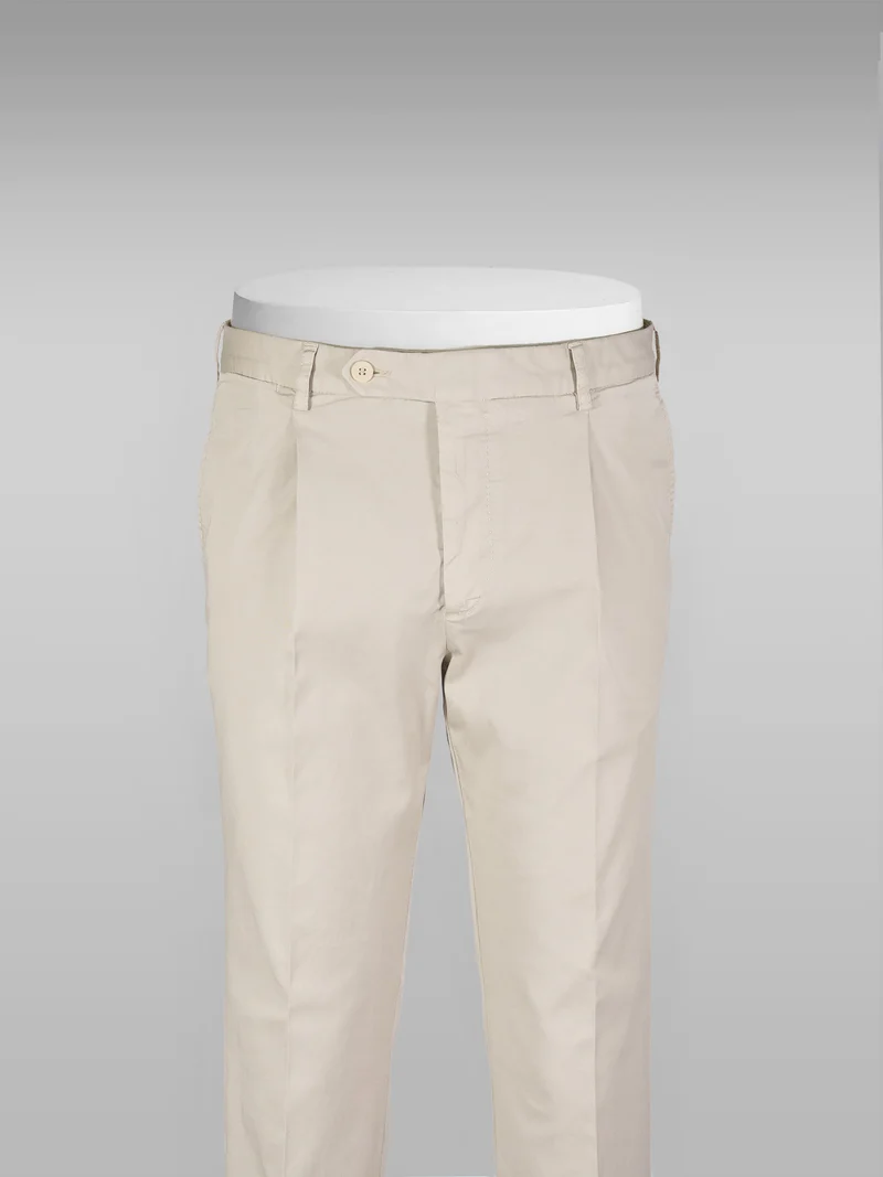 Beige cotton supima sport trousers 1 pleat