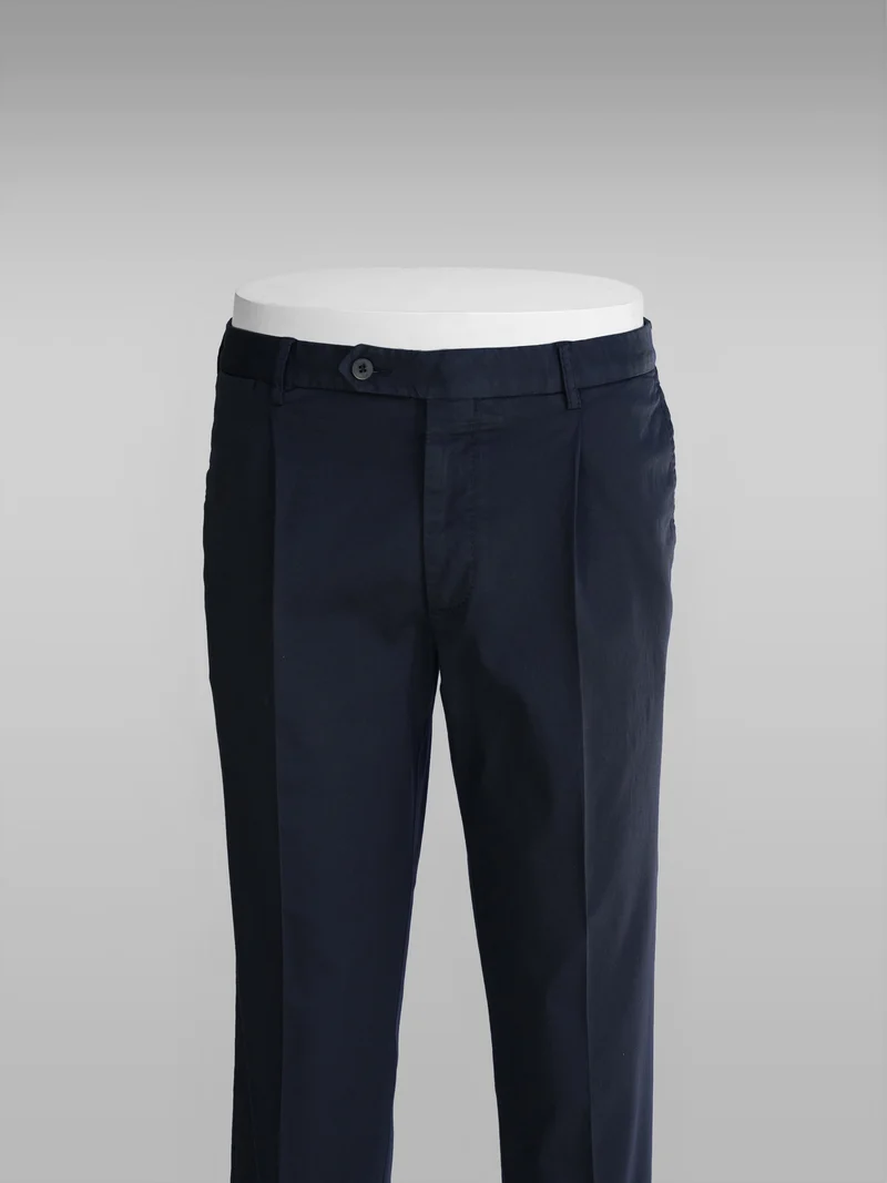 Dark blue cotton supima sport trousers 1 pleat