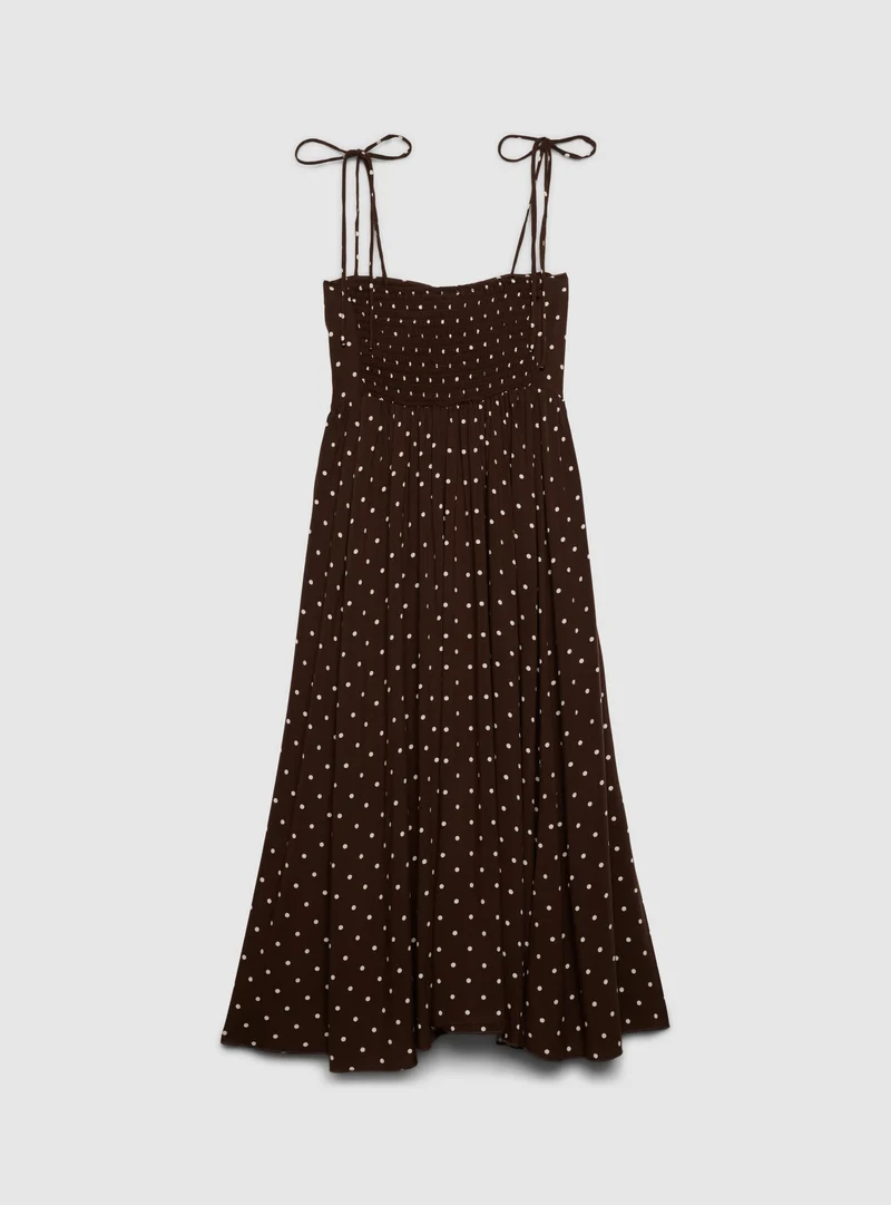 Vestito lungo a pois con spalline annodate