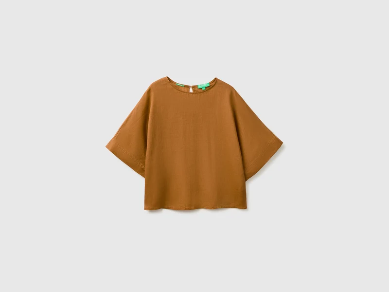 Blusa girocollo in puro lino