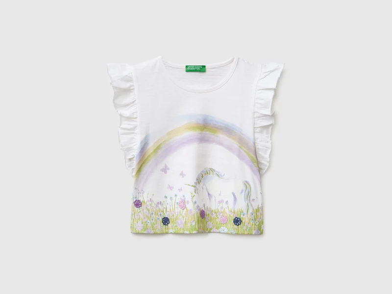 T-shirt cropped con stampa e ricamo