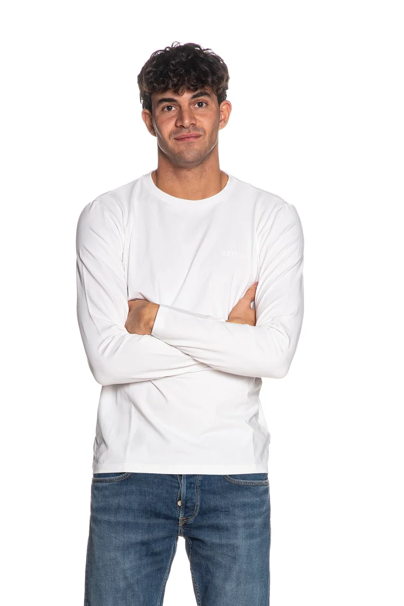 T Shirt Replay Classic Ls Tee Da Uomo Bianca