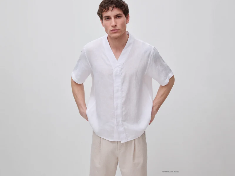 Camicia scollo a V in puro lino