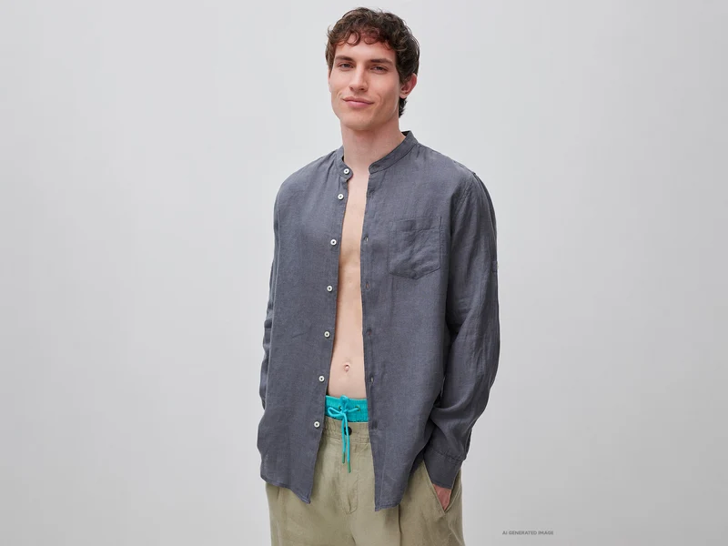 Camicia in puro lino collo alla coreana