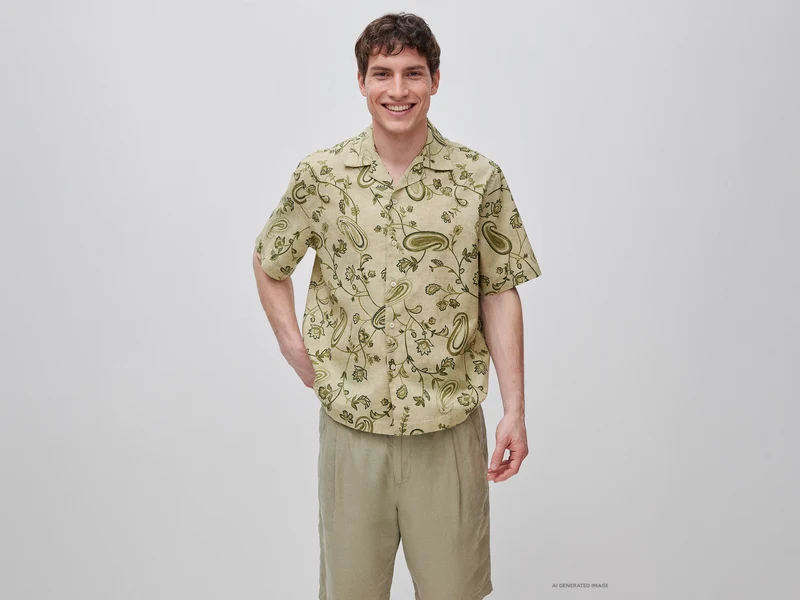 Camicia stampata in misto lino