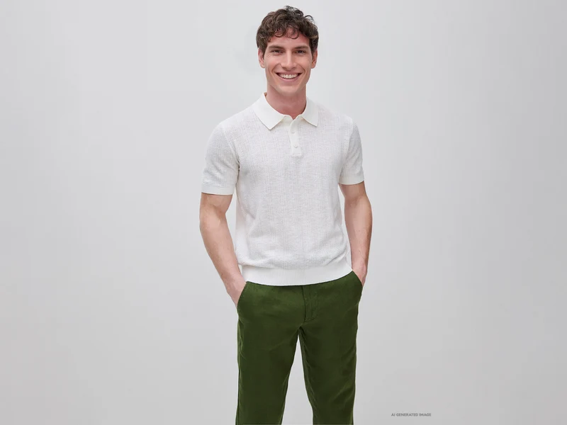 Polo texturizzata in misto lino