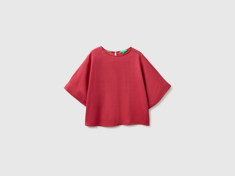 Blusa girocollo in puro lino