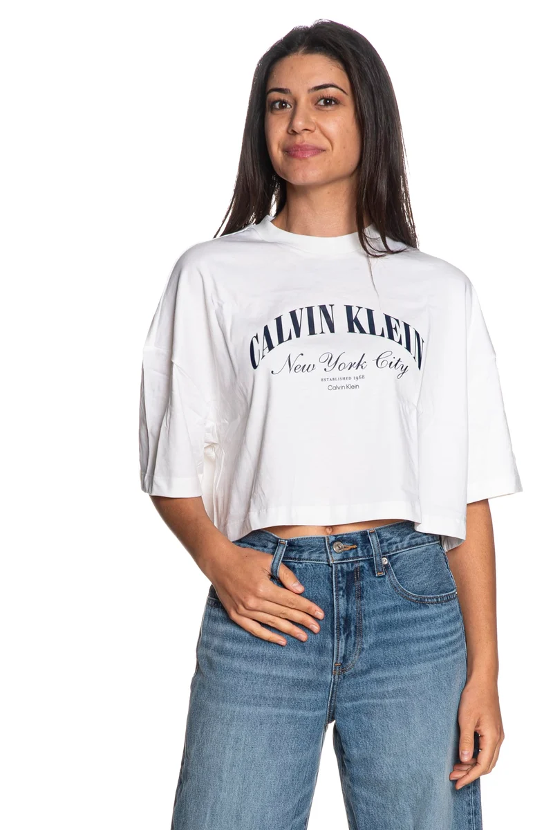 T Shirt Calvin Klein Crp Bx Heritage Crest Da Donna Latte