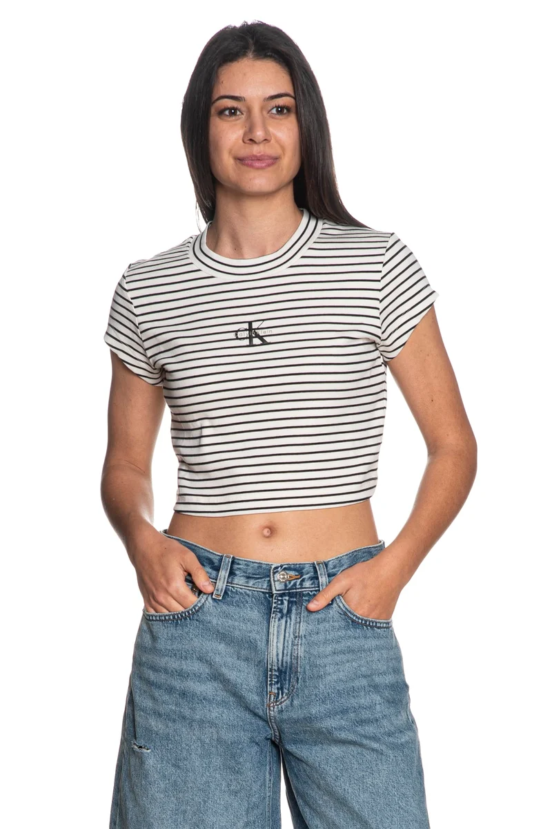 T Shirt Calvin Klein Striped Baby Da Donna Bianca Righe Nere