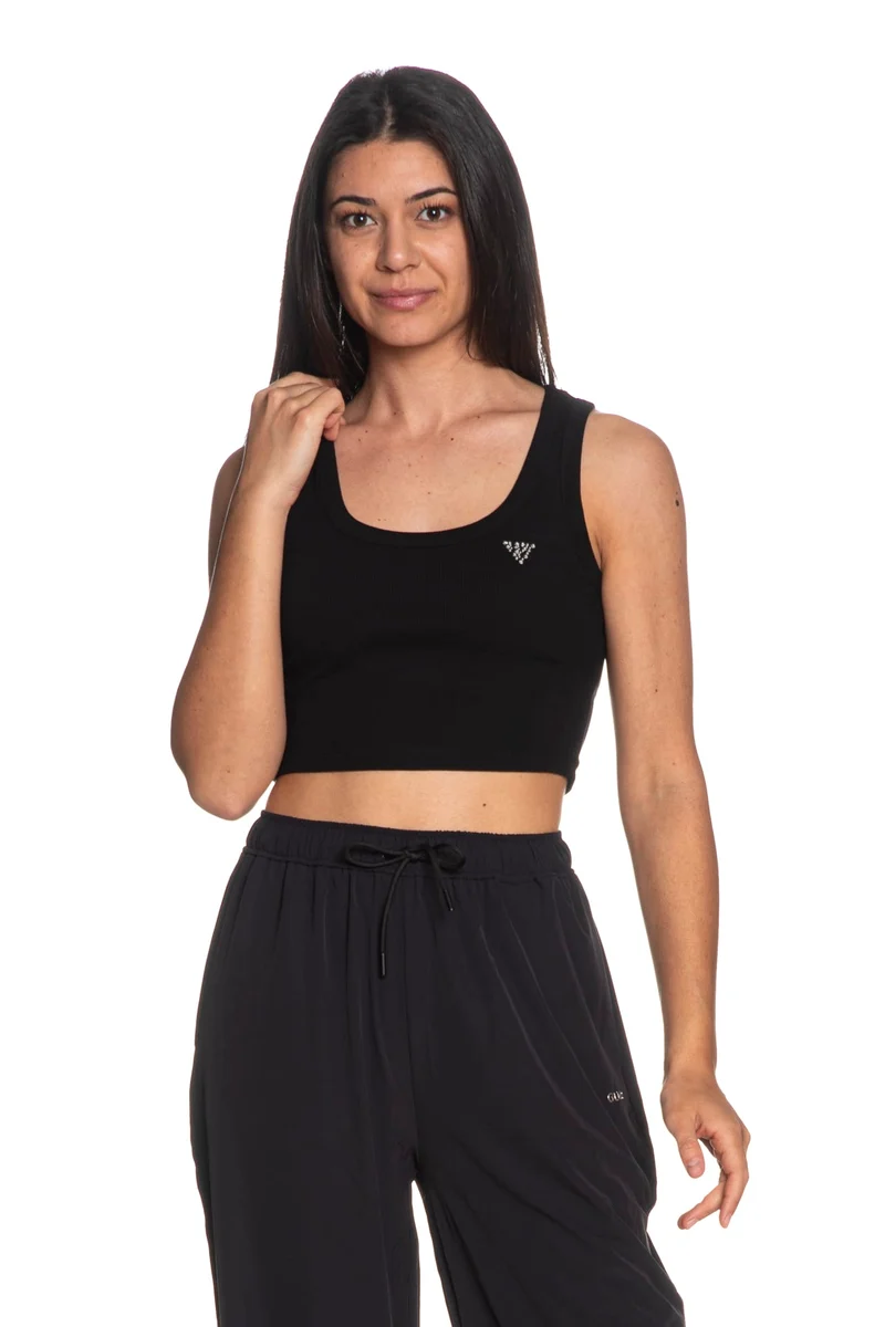 Top Guess Silvy Rib Tank Da Donna Nero