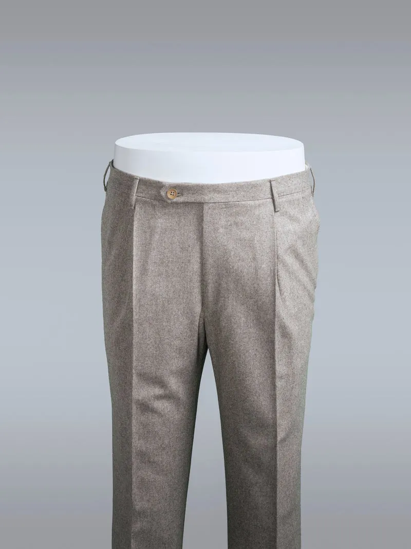 Light beige pair of regular fit wool flannel trousers